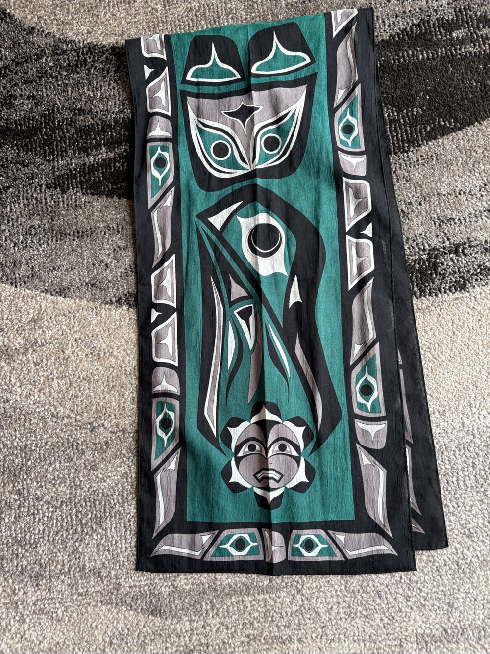 First Nations Print Scarf in Teal and Black